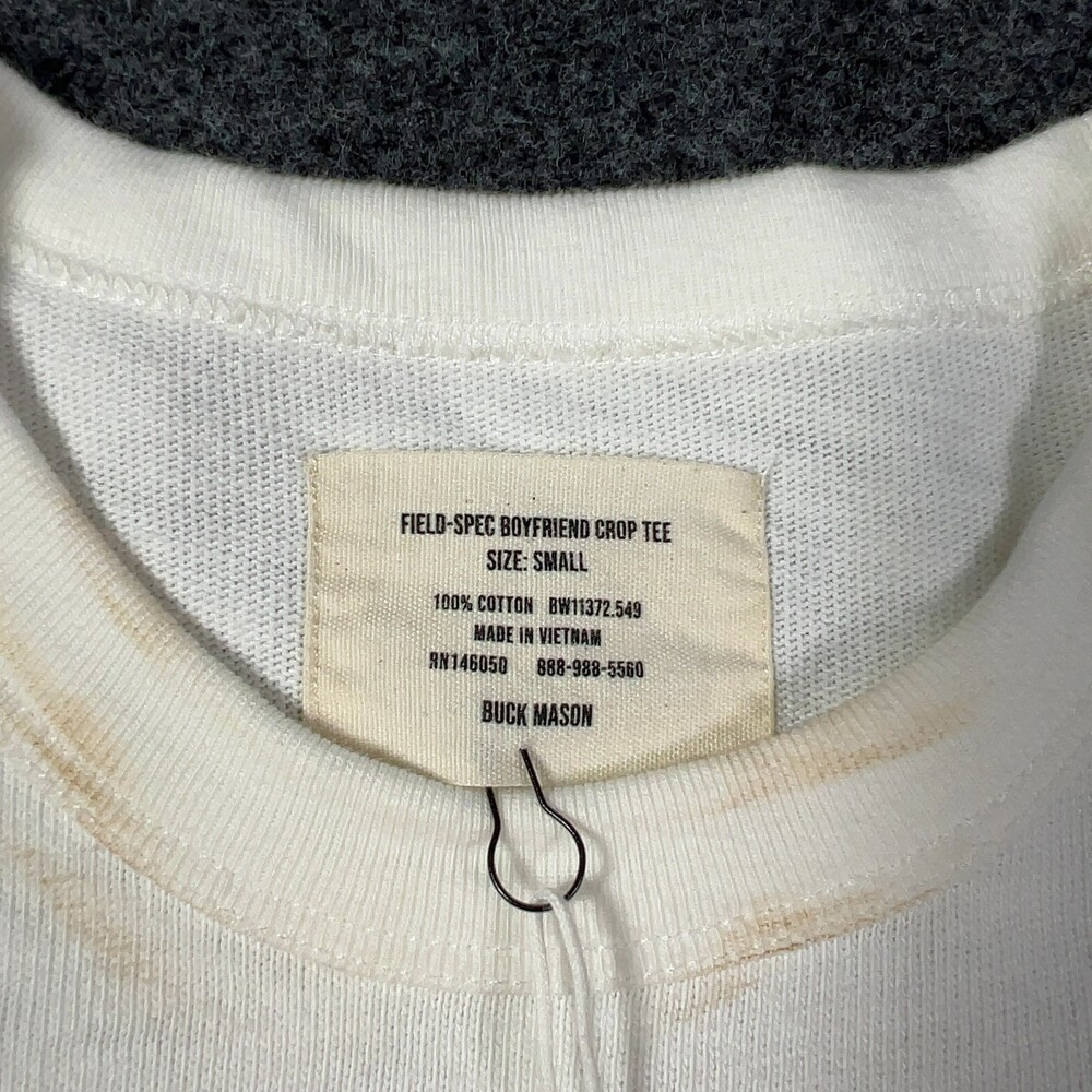 Buck Mason White Field-Spec Boyfriend Crop Tee Womens Sz Small NWI Msrp55 [AF28] - Picture 3 of 16